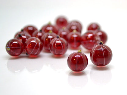 Lampwork Red currant beads, Gloss glass berries, Lampwork berry, Glass Redcurrant, Red berries white stripes, half-drilled beads