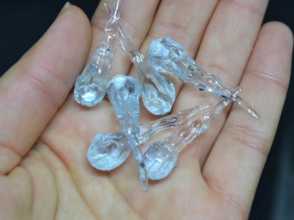 Blue Icicle Glass Beads, Frosted Glass beads, Snow Lampwork, Christmas Beads, Artisan lampwork, Glass Icicle Ornament, Sparkle icicle charm