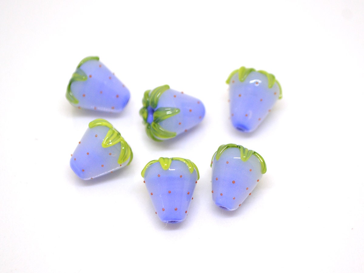 Periwinkle blue Strawberry glass beads, Lampwork berry, Lampwork strawberry, Blue Berry beads, Forest glass beads, Glass berries