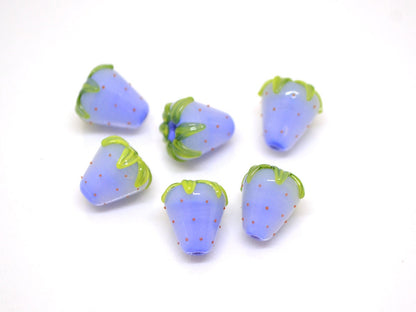 Periwinkle blue Strawberry glass beads, Lampwork berry, Lampwork strawberry, Blue Berry beads, Forest glass beads, Glass berries