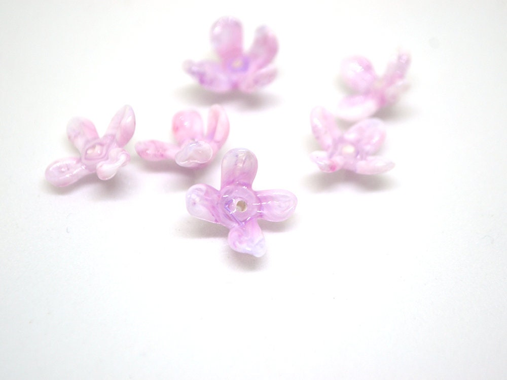 Lavender pink flower beads, Matiola flower beads, Tiny flowers, 12mm flower beads, Handmade glass beads, Artisan lampwork, Floral lampwork