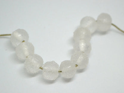 White frosted glass beads, Freeze glass beads, Icy lampwork beads, Rondelle glass beads, Sugar glass beads