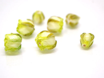 Salad green 8mm rosebud beads, Rose and bud beads, Summer Floral lampwork, Small flower beads, Art Flower Beads, Floral jewelry, Handmade