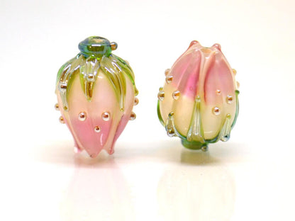 pink white beads lampwork glass beads lampwork pink beads pink flower white handmade flower beads for earrings making jewelry