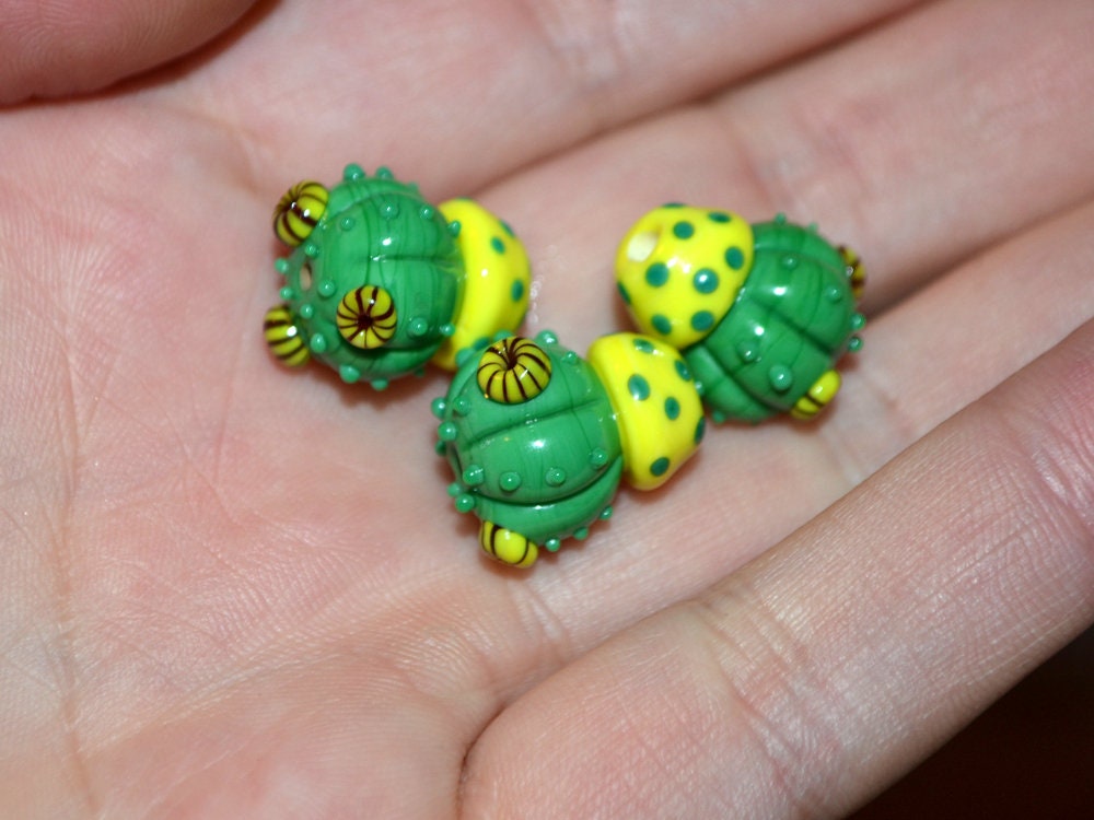 Lampwork cactus beads with yellow pot, Wilderness plants, Cactus yellow flower pendant, Succulent beads, Artisan lampwork