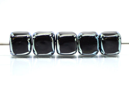 Black silver square beads, Black cube beads, Black spacer beads, Black lampwork beads, Artisan lampwork, 10mm cube beads, Geometric beads