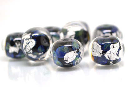 Black silver foil lampwork beads, Handmade glass beads, Artisan Lampwork, Art beads, rondelle beads
