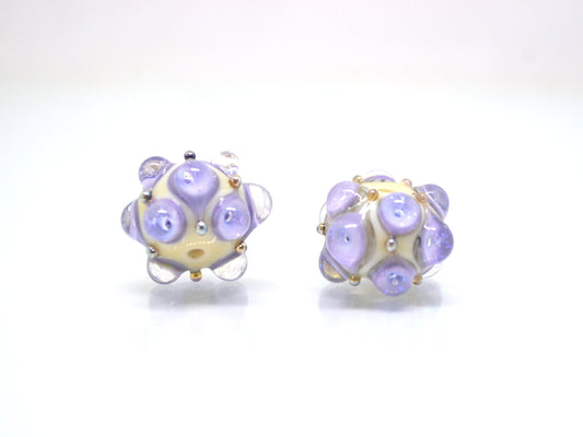 Lavender Beige Lampwork bead, Purple ivory glass beads, Lilac lampwork beads, Focal beads, Artisan lampwork, Handmade bead, Rondelle beads