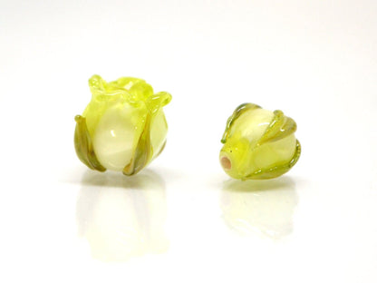 Salad green 8mm rosebud beads, Rose and bud beads, Summer Floral lampwork, Small flower beads, Art Flower Beads, Floral jewelry, Handmade