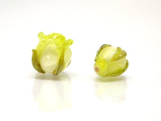 Salad green 8mm rosebud beads, Rose and bud beads, Summer Floral lampwork, Small flower beads, Art Flower Beads, Floral jewelry, Handmade
