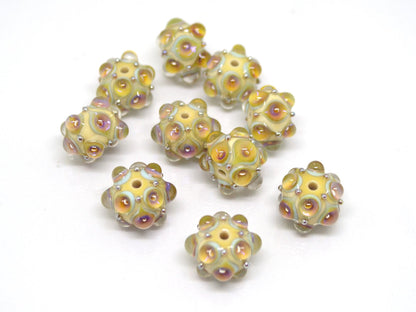 Beige purplish Lampwork bead, Ivory glass beads, Pastel lampwork beads, Focal beads, Artisan lampwork, Handmade bead, Rondelle beads