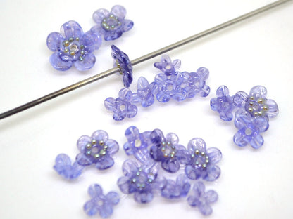 Purple glass beads, Transparent flower beads, Spring flower beads, Floral Bead set, Floral lampwork bead, Mini floral bead, Artisan Lampwork