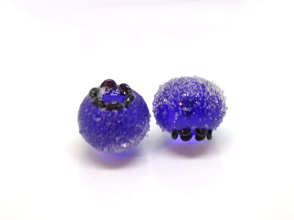 Frost glass berries, Lampwork blue cobalt blueberry, Lampwork berry, Northcountry Blueberry