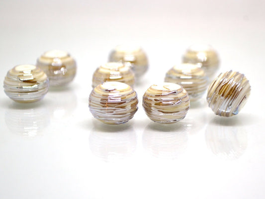 White and gold lampwork glass Beads, Stripes beads, Silver Stains beads, electric beads, Artisan lampwork, Handmade glass beads, beige beads