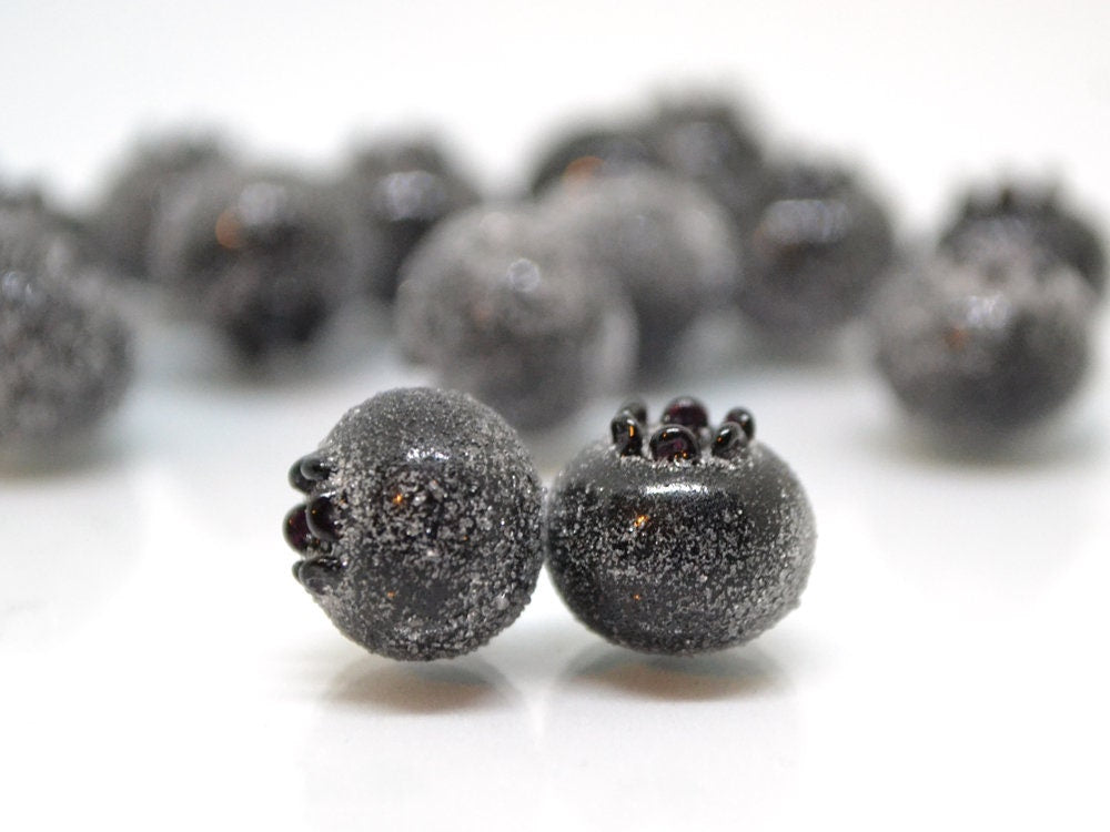 Glass black blueberry, Lampwork berry, Frost glass berries, Lampwork blueberry