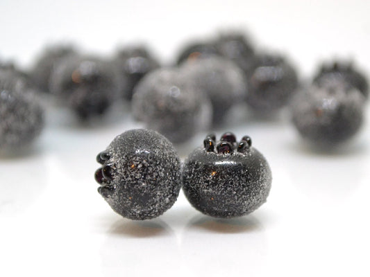 Glass black blueberry, Lampwork berry, Frost glass berries, Lampwork blueberry