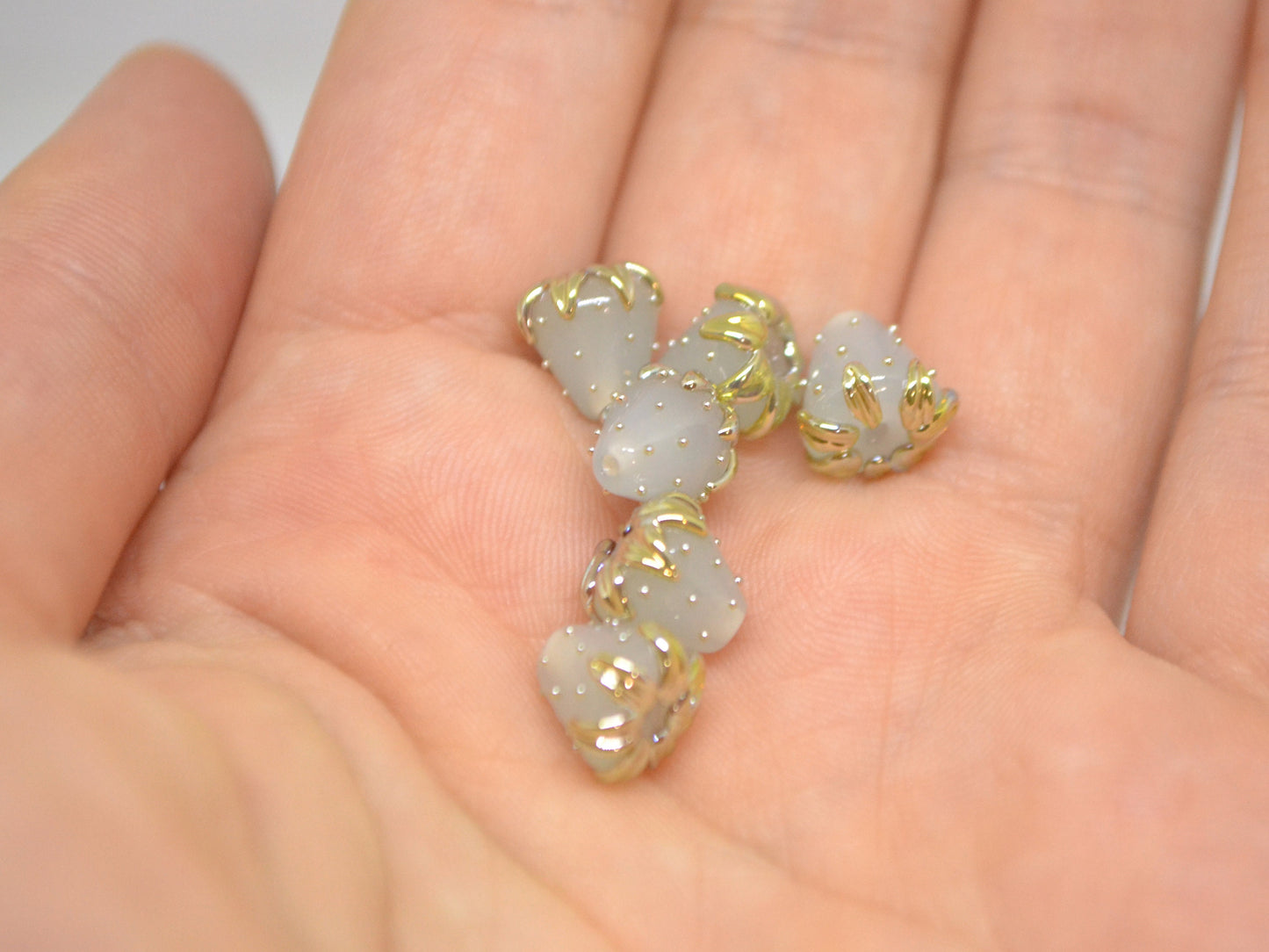 Pale blue berry beads with gold, Blue gold strawberry beads, Tiny glass beads, Blue 7mm beads, Handmade lampwork