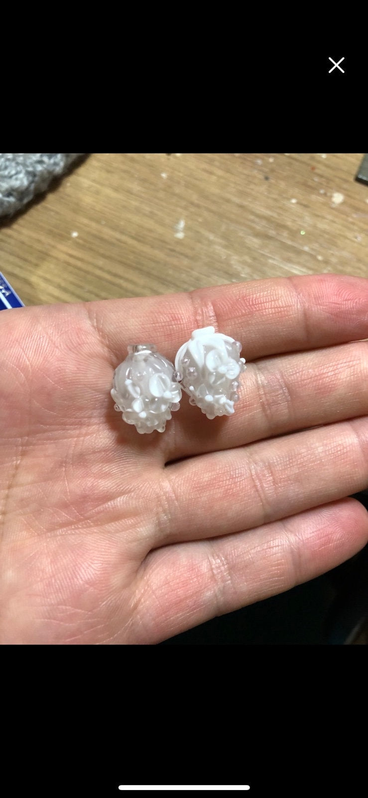 Clear and White Glass flower beads, Lampwork floral beads, Transparent glass beads, Miniature flowers, Glass miniature, Artisan lampwork