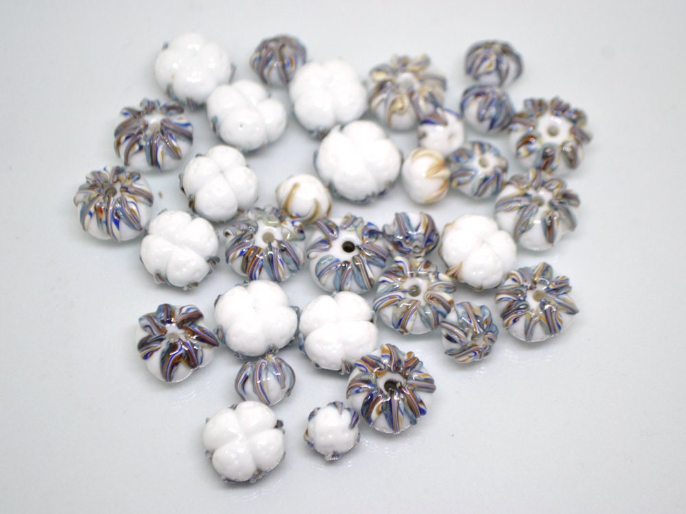 Lampwork cotton flower, Cotton flower beads, Nature inspired, Artisan lampwork, white silver beads
