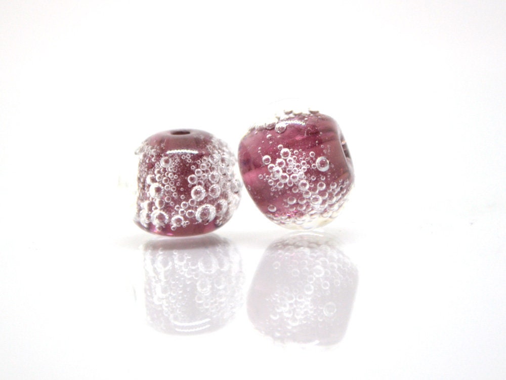Purple handmade glass bubble beads, Artisan lampwork bead set, Purple lampwork beads, Beads for bracelet, Glass bead, Jewelry beads Lampwork