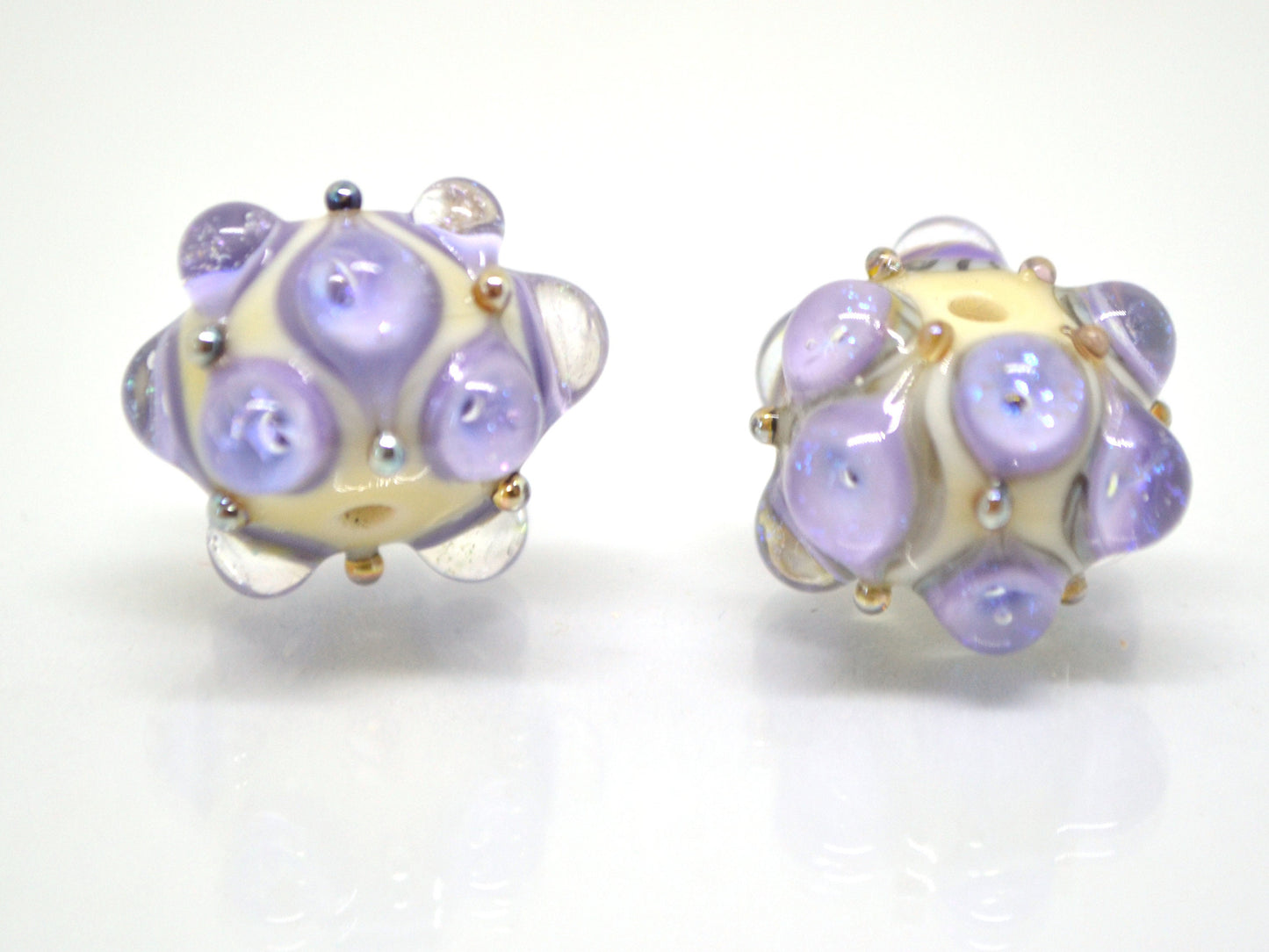 Lavender Beige Lampwork bead, Purple ivory glass beads, Lilac lampwork beads, Focal beads, Artisan lampwork, Handmade bead, Rondelle beads