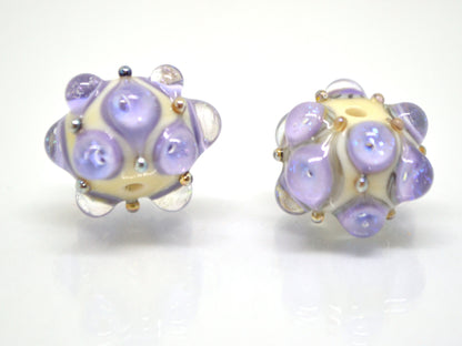 Lavender Beige Lampwork bead, Purple ivory glass beads, Lilac lampwork beads, Focal beads, Artisan lampwork, Handmade bead, Rondelle beads
