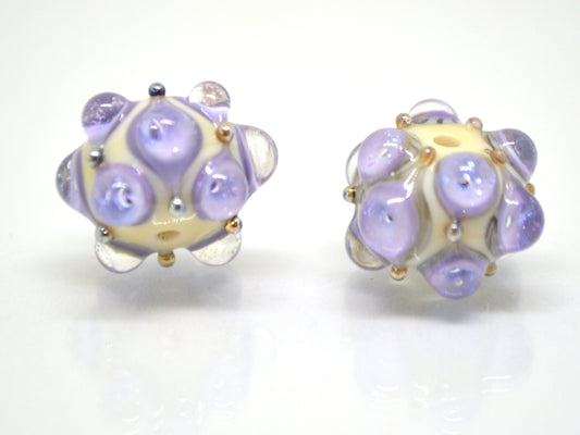 Lavender Beige Lampwork bead, Purple ivory glass beads, Lilac lampwork beads, Focal beads, Artisan lampwork, Handmade bead, Rondelle beads