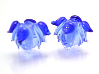 blue flower bead Lampwork flower Transparent beads Wedding jewelry Something blue Earrings making Dark blue bead Artisan Lampwork design