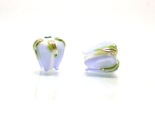 Pale Lavender green flower beads, 10mm beads, Light purple floral beads, Artisan lampwork, Handmade Lampwork, Floral lampwork, Pastel beads