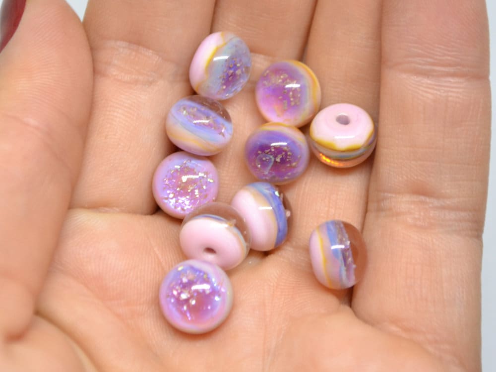 Pale pink glass universe beads, Handmade Space lampwork, Galaxy beads, Half-drilled beads, Galaxy jewelry, Artisan lampwork, Made for Order