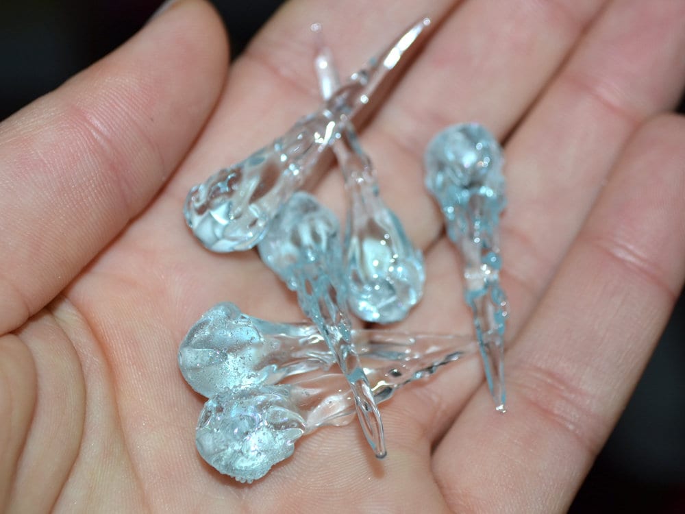 Blue Icicle Glass Beads, Frosted Glass beads, Snow Lampwork, Christmas Beads, Artisan lampwork, Glass Icicle Ornament, Sparkle icicle charm