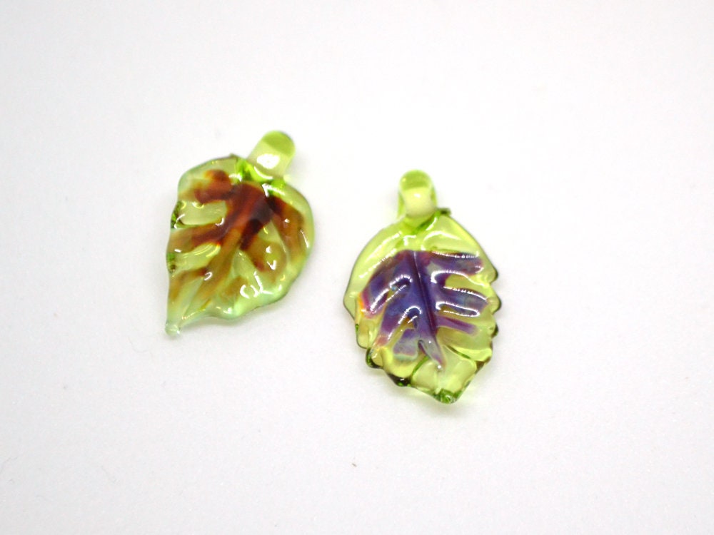 leaf flower set beads lampwork handmade glass leaves small flowers lampwork leaves lampwork leaf beads set leaves glass bead work green leaf