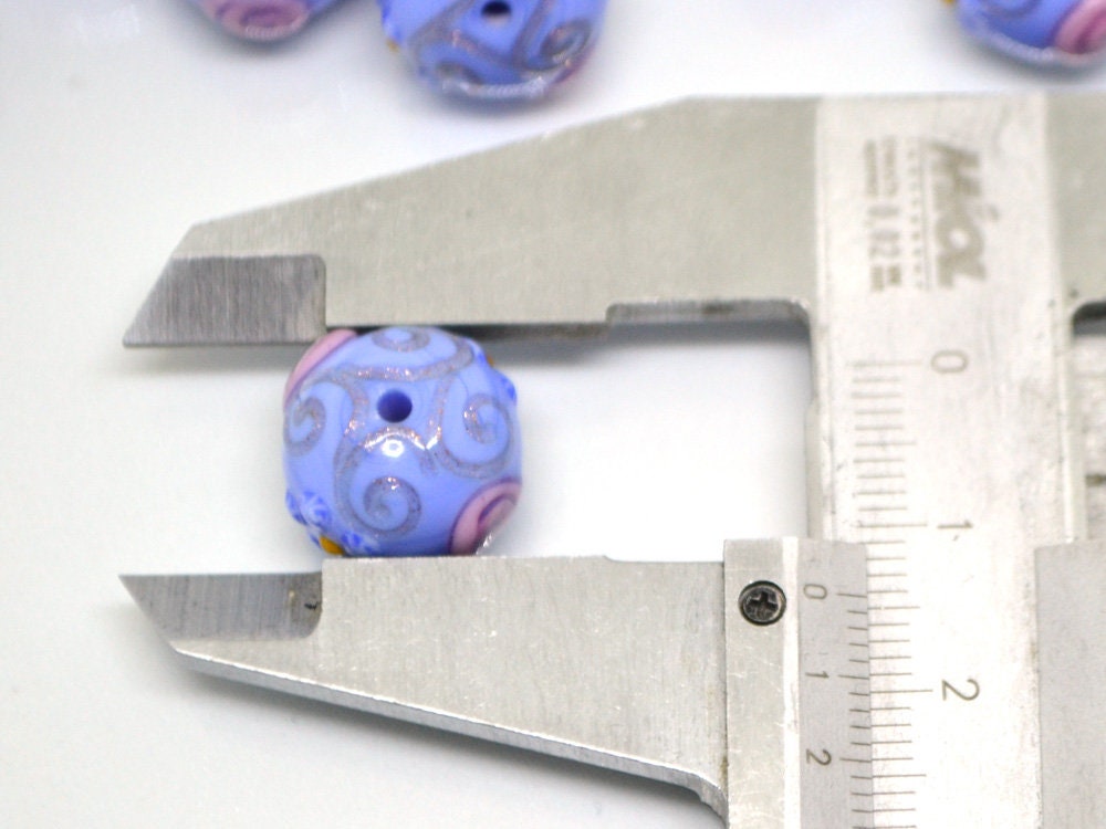 Blue purple handmade glass lampwork beads|Periwinkle blue jewelry|Venetian beads|Artisan lampwork|Periwinkle wedding|Jewelry making|Floral
