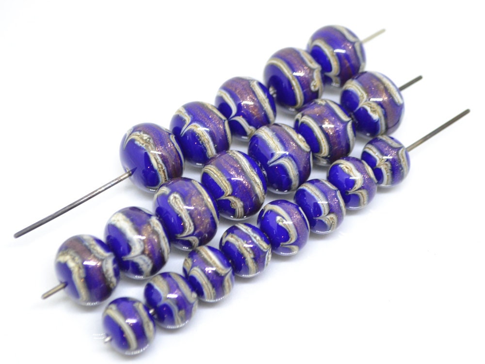 Murano glass blue lampwork Venetian italian glass Dark blue Ethnic beads Handmade bead Rondelle bead Cobalt blue glass beads jewelry making