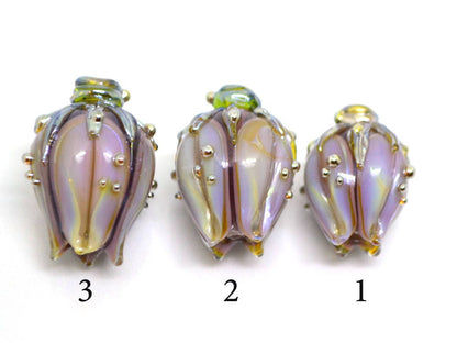 lavender glass flower handmade beads iridescent nothern light artisan lampwork flower beads for jewelry making glass beads purple glass bead