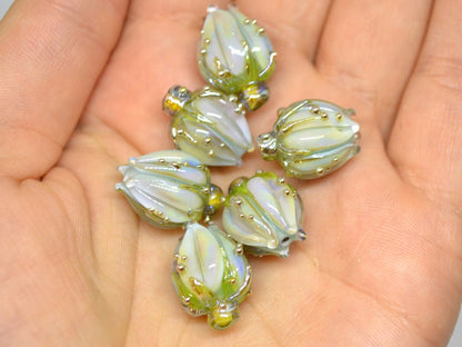 Lampwork glass flower bead, Pale green tea lavender, Floral glass pendant, Flower beads for jewelry making, Artisan lampwork, Focal lampwork