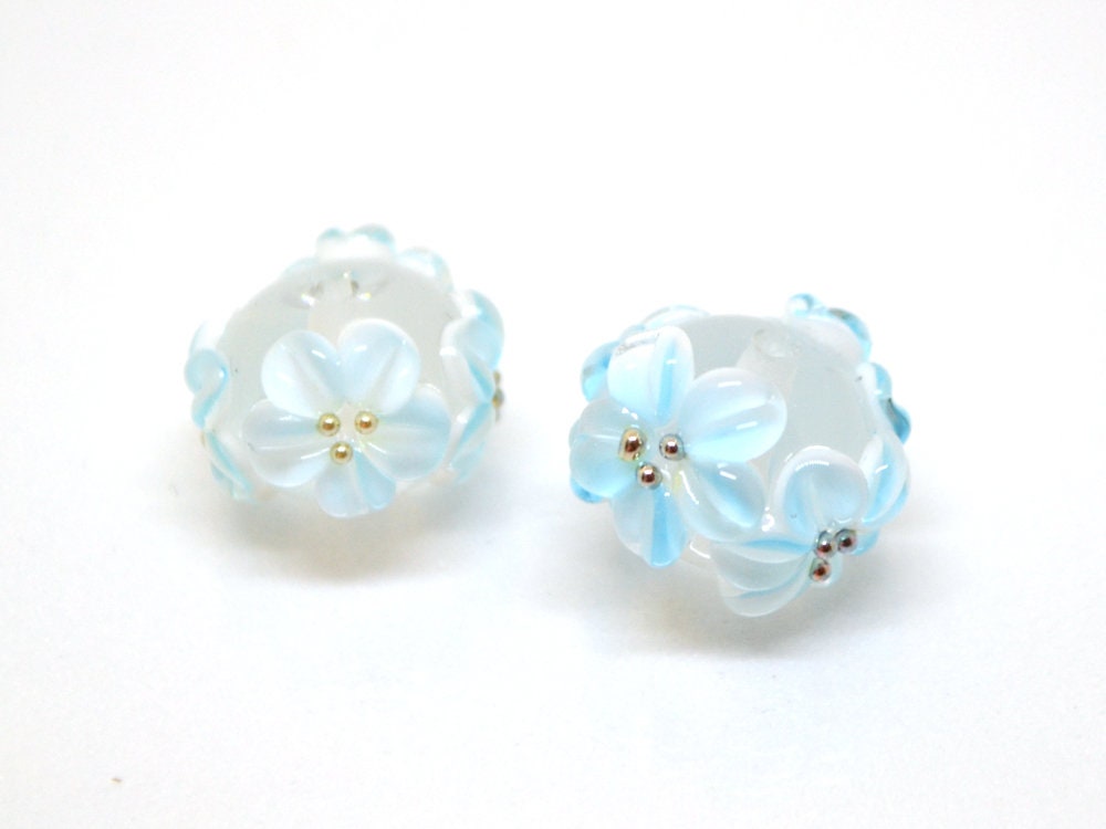 blue flower beads with flower bracelet wedding bridal bracelet making jewelry lampwork handmade artisan lampwork top quality beads tender