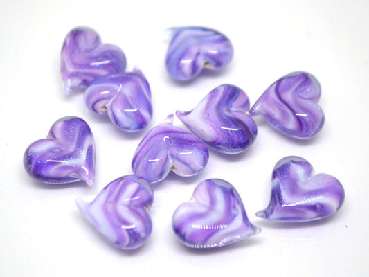 Purple sparkle heart beads, Lavender glass bead, Sparkling Lampwork Heart shape bead, Handmade Glass Heart charm beads, Half-drilled beads