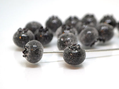 Glass black blueberry, Lampwork berry, Frost glass berries, Lampwork blueberry