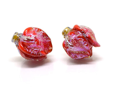 Scarlet red rose bud beads, Glitter Lampwork Bead, Stardust Flower lampwork beads, Sparkling beads, Glitter beads