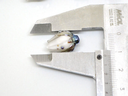 White flower glass beads, White blue gold lampwork beads handmade, Wedding jewelry making Beads for earrings Flower pendant Artisan lampwork