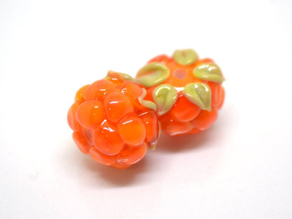 Orange glass berries, Lampwork cloudberry beads, Lampwork berry, Lampwork fruit beads, Handmade glass beads, Berry jewelry