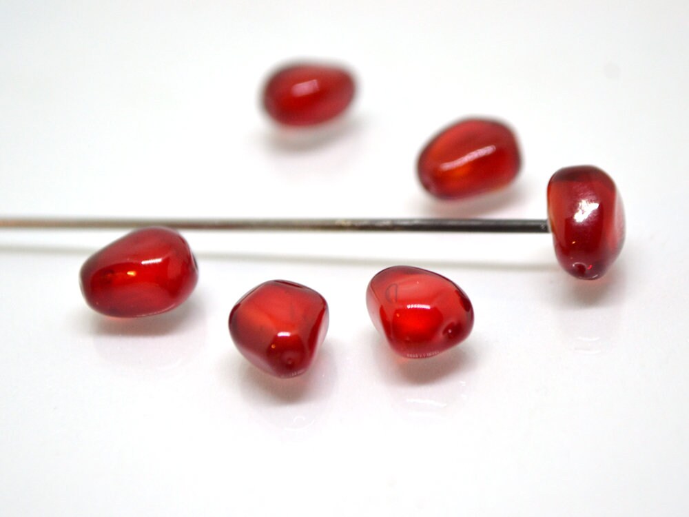 Pomegranate glass beads, Half-drilled beads, Glass red berry beads, Lampwork berry, Lampwork Beads for stud earrings