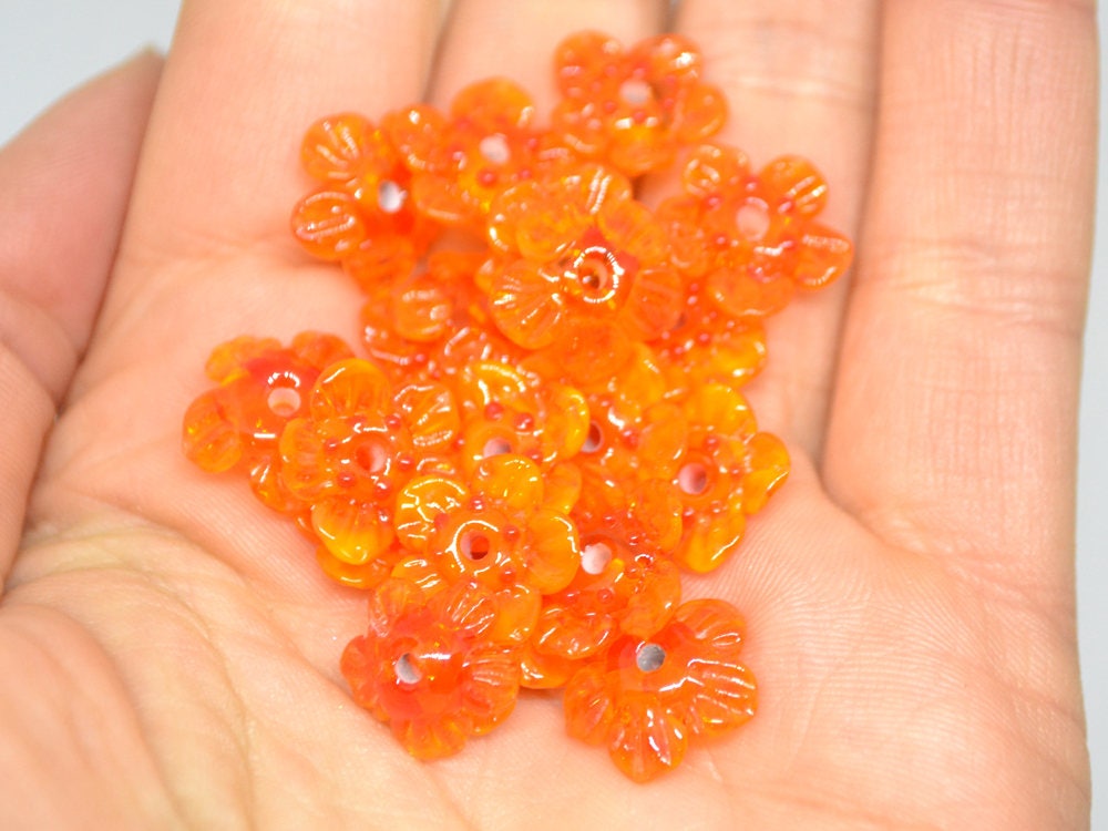 orange jewelry flower necklace making set handmade jewelry making set orange wildflower sunny orange glass beads transparent orange bright