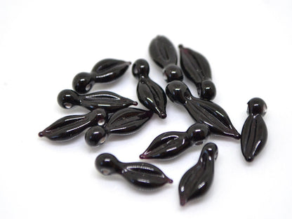 Black lampwork leaf beads, Small Leaf beads, Small Leaf charm, Black leaves, Tiny Glass leaves, Top drilled leaf beads, Lampwork leaf bead