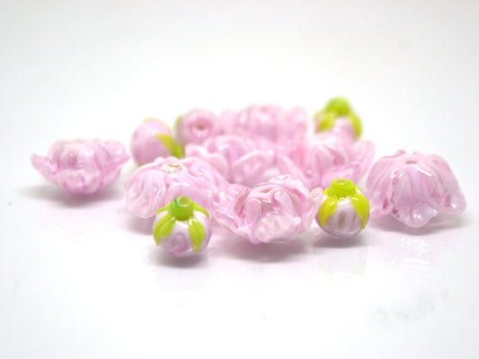 Lampwork peony beads, Glass flower beads, Pink floral beads, Handmade glass work, Focal lampwork, Lampwork Flower Bud Bead, SRA beads,Murano