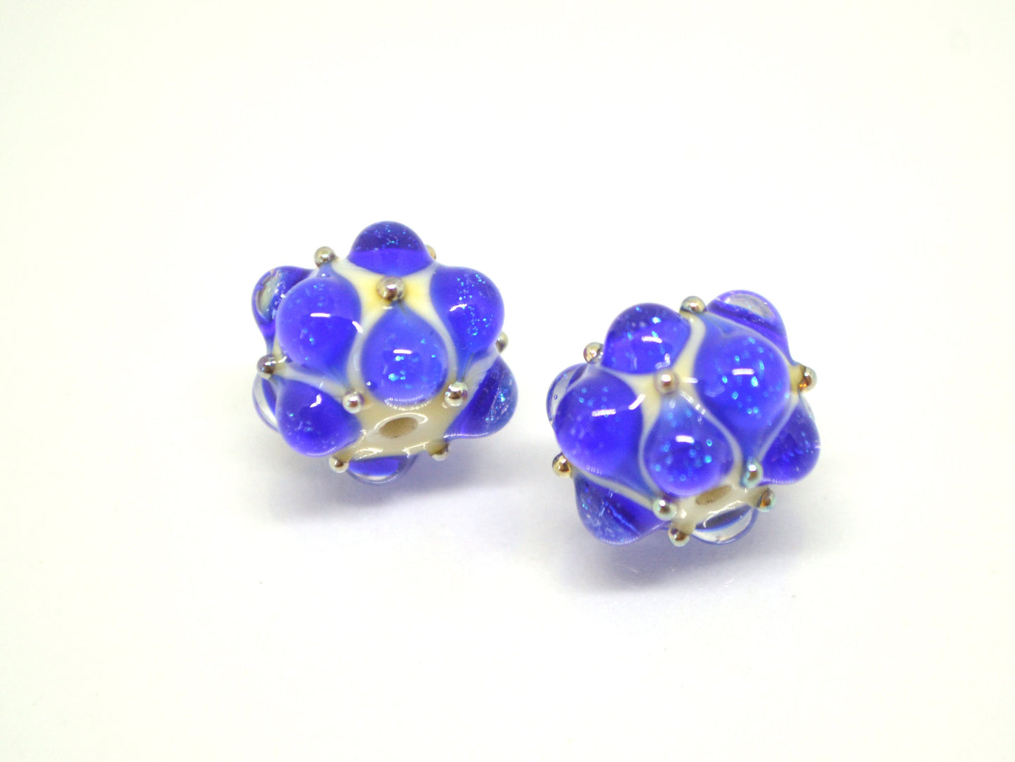 Electric Blue Lampwork bead, Cobalt blue glass beads, Blue beige lampwork beads, Artisan lampwork, Handmade bead, Rondelle beads