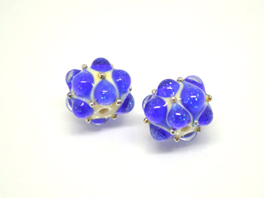 Electric Blue Lampwork bead, Cobalt blue glass beads, Blue beige lampwork beads, Artisan lampwork, Handmade bead, Rondelle beads