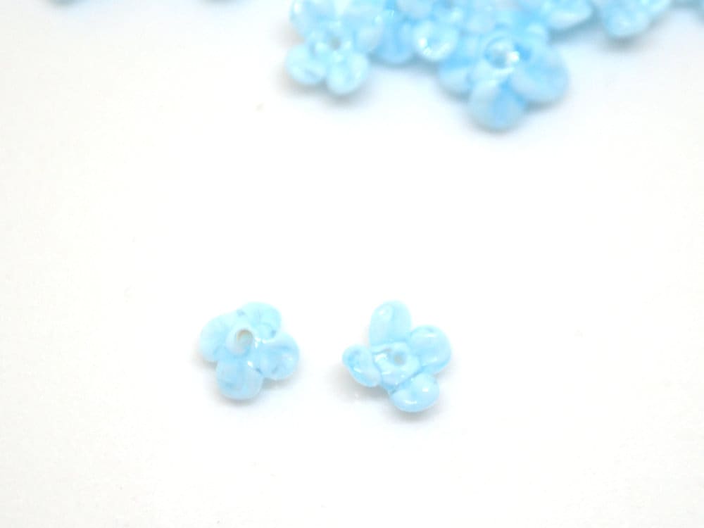 blue flower beads aqua blue sky beads mini flower beads small flower beads something blue tiara crown handmade lampwork beads light blue