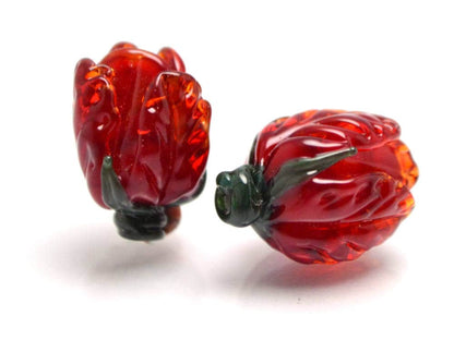 Handmade Flower Beads for earrings Floral Lampwork beads Red Glass Flower Crocus beads Marsala Sra lampwork beads Spring beads Transparent